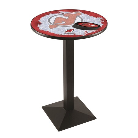 Holland Bar Stool Co 36" Blk Wrinkle New Jersey Devils Pub Table, 36" dia. Top L217B3636NJDevl-D2